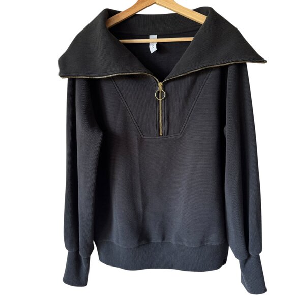 Varley Vine Half Zip Pullover Sweatshirt Sz Md Ribbed Gold Hardware Shawl Collar - Picture 1 of 16